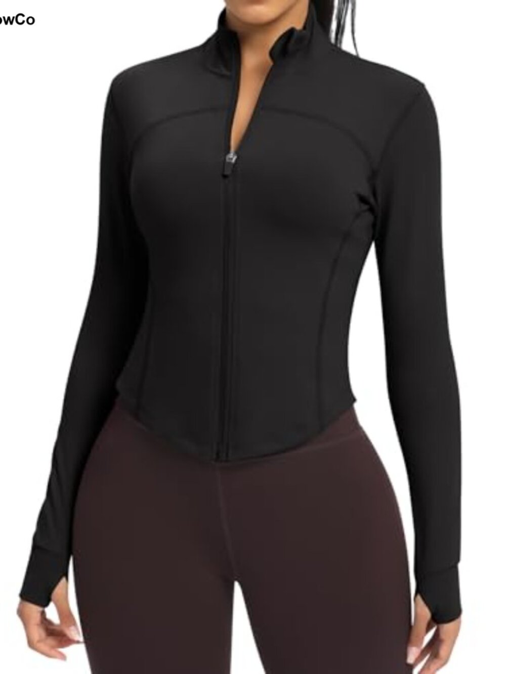 Women Cropped Zip Athletic Jacket with Thumb Holes, Nylon Workout Running Yoga